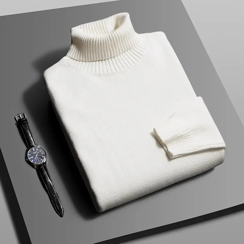 Mens Polo/Turtle Neck Sweater Loose-Fit Black Autumn Winter Casual Knitted Top Trendy Inner Base Layer Top For Men 241225