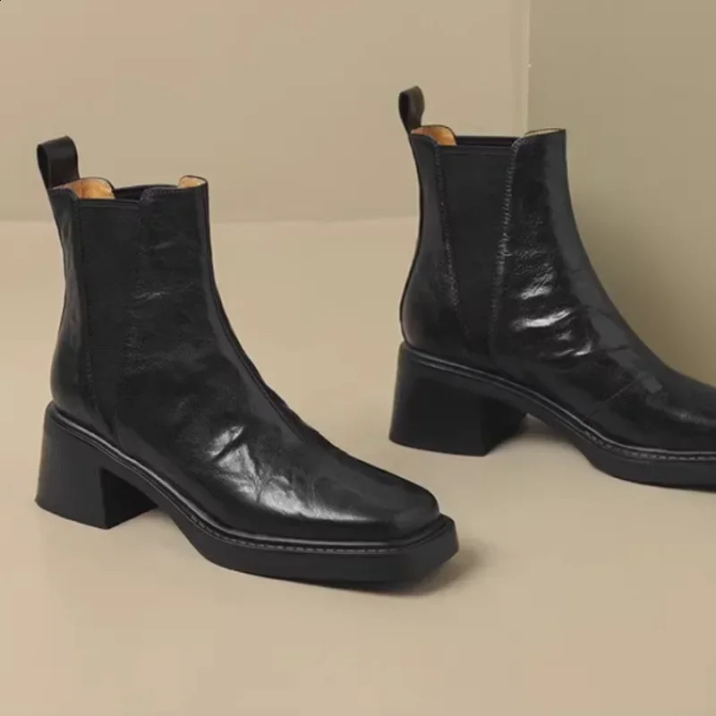 Fashion Solid Color Womens Boots Square Toe Nude Boots Versatile Professional Casual Short Spring and Autumn 241226