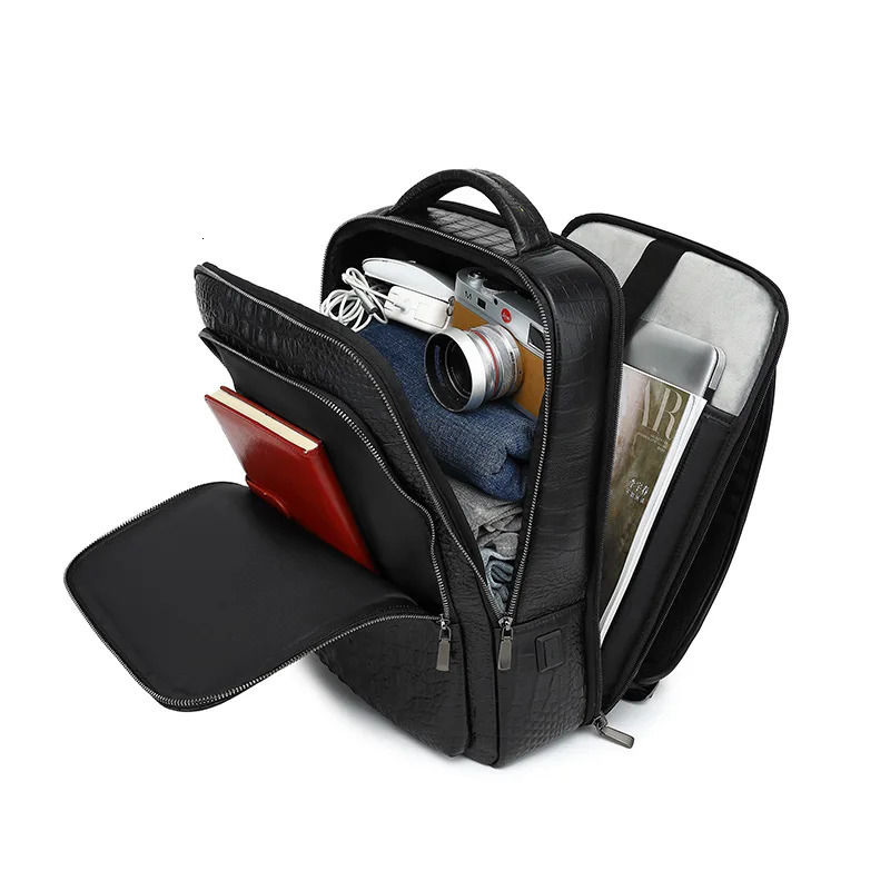 Mens Genuine Leather Computer Backpack Large Capacity Business Computer Travel Bag Pattern Waterproof Bag 241225