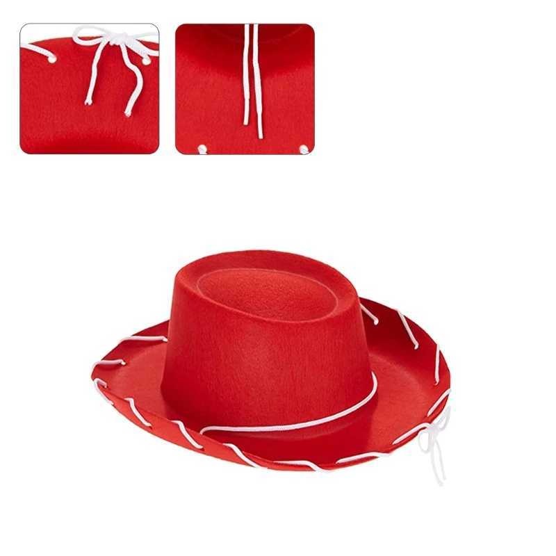 Childrens Brown Red Felt Woo Cowboy Hat Adjustable Western Big Brimmed Cowboy Hat W241225