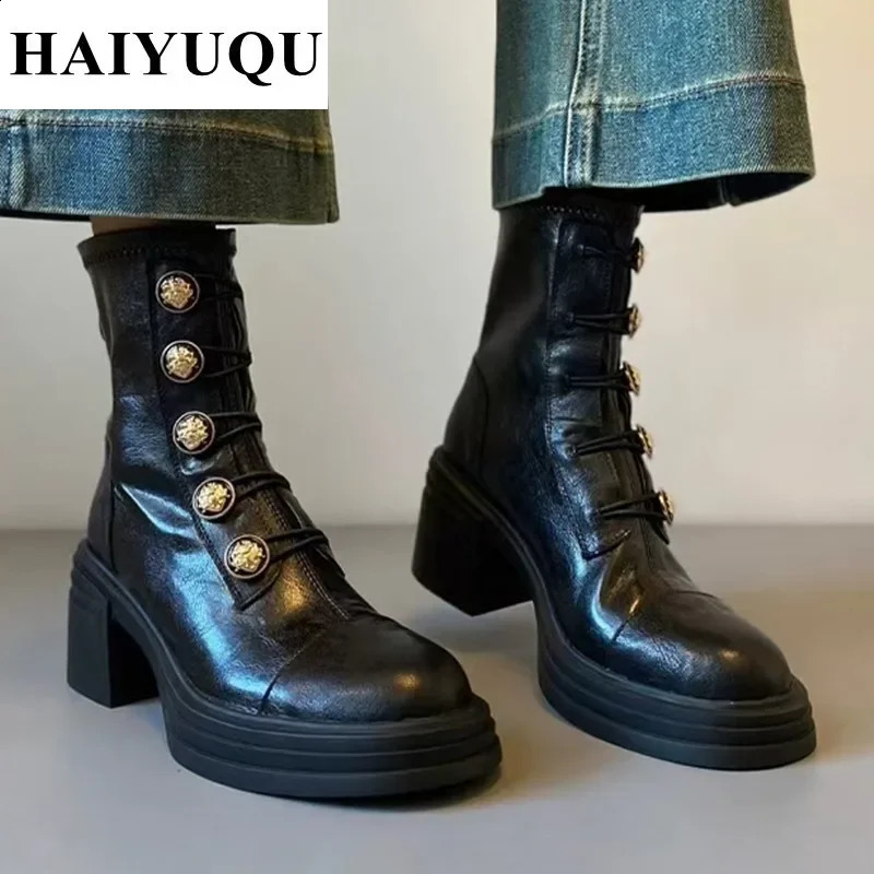 High Heels Ankle Women Boots Platform Leather Shoes Chunky Chelsea 2025 Goth Winter Boots Women Pumps Trend Botas Mujer 241226