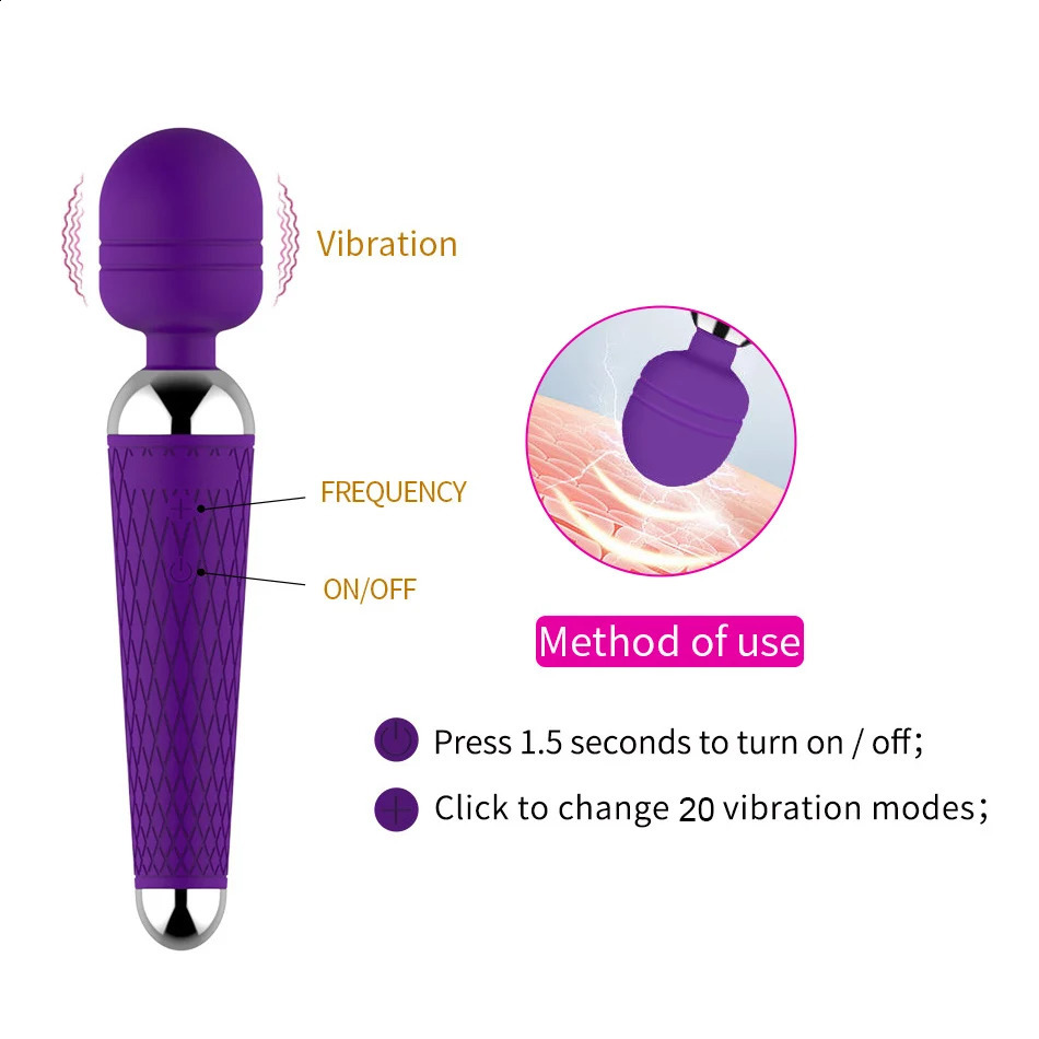 20 Speeds Powerful AV Magic Wand Vibrator Clitoris G Spot Stimulator Sex Toys for Women Personal Body Massager Adult Product 241226