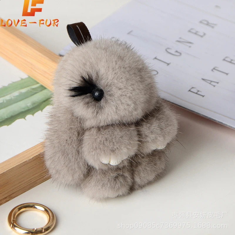 Cute Bunny Real Mink Fur Keychain Rings Birthday Gift Girl Accessories Women Bag Ornaments Trinkets Plush Rabbit Pendant Car Key 241226