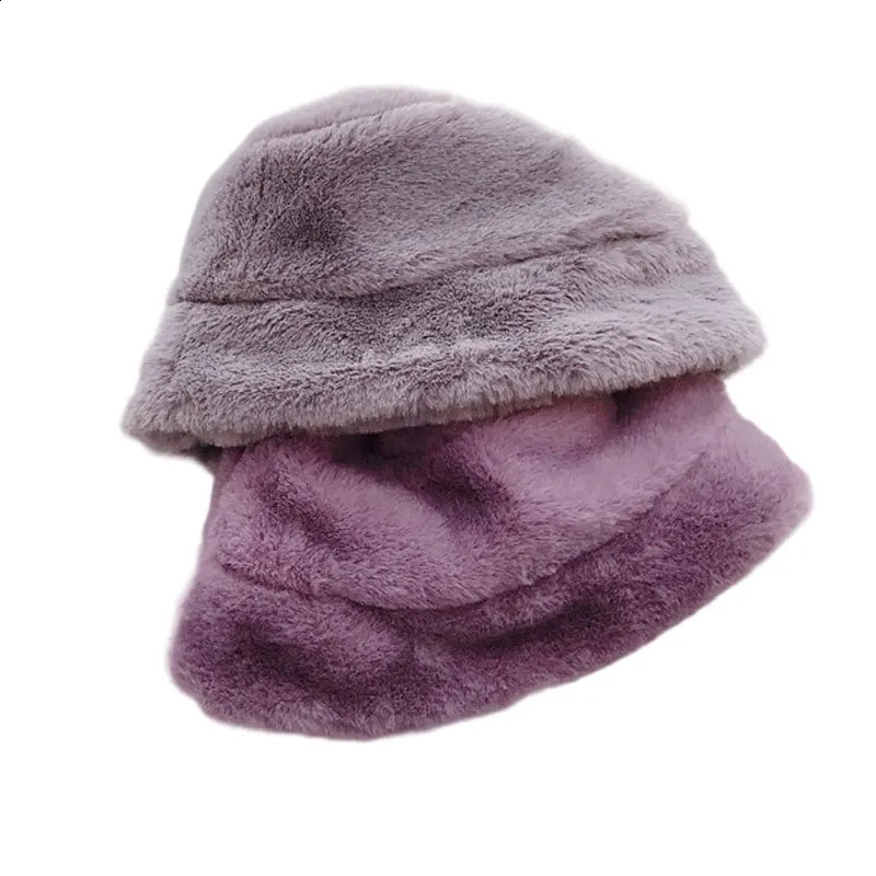 Winter Hat for Kids Faux Fur Bucket Girls Boys Cap Children Warm Baby Accessories 25Y 241225