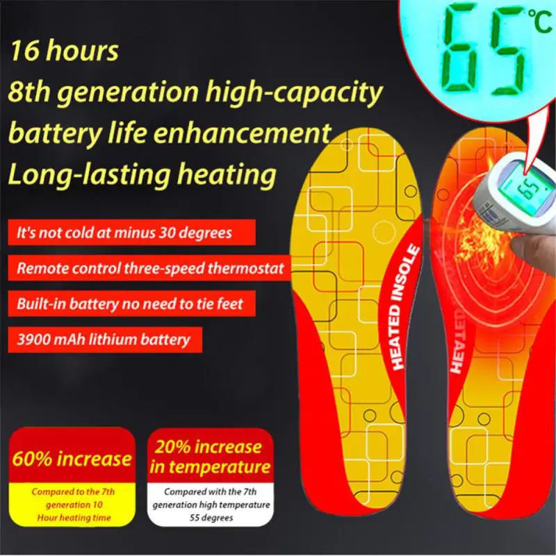 Winter Heated Insoles USB Wireless Temperature Adjustment Electric Foot Thermal Pad 12 Hours Warm Sock Pad 241226