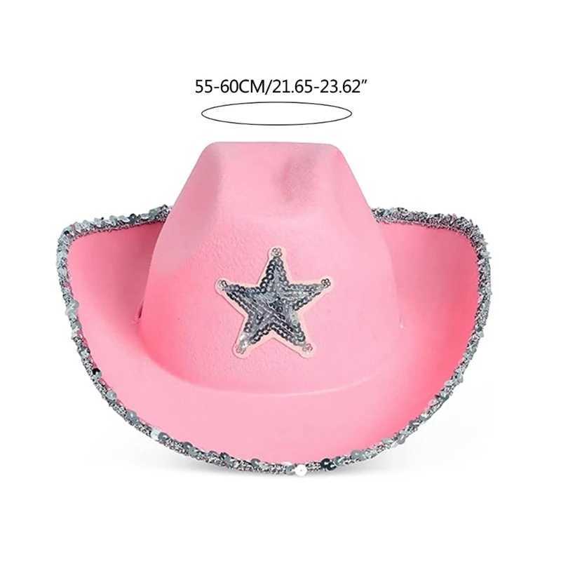 Felt Cowboy Hat Western Cowgirl Hat Costume Glitter Hats C for Kids Boys Girls W241225