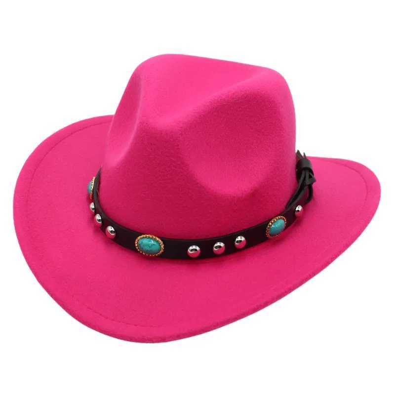 Western cowboy hat turquoise band hot pink curve Brim Felt Panama C cowboy hat Fedoras parent and child sun hat adult and child W241225