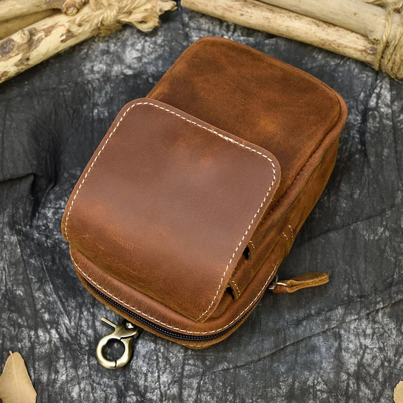 Leather Waist Bag On Belt Mobile Phone Bag Belt Pouch Leather Cellphone Pouch Fanny Pack Summer Mini Waist Bag Men Male 241223