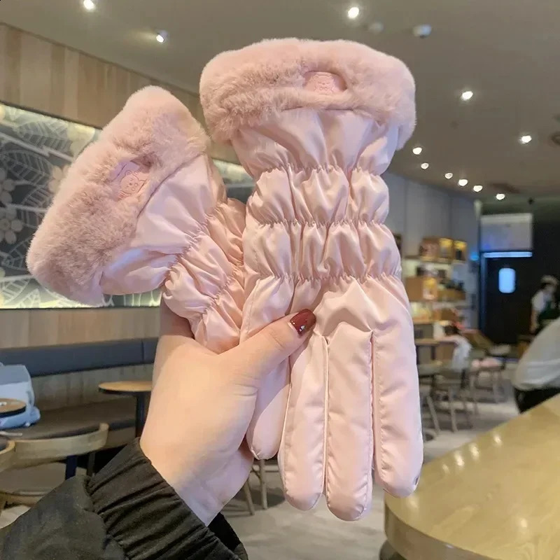 Cute Padded Gloves Little Bear Gloves Women Winter Fleece Thickened Warm Cycling Mountaineering Skiing Plush Cotton Gloves 241226