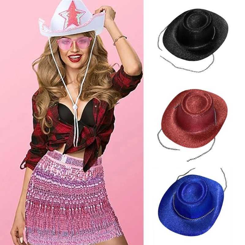 Brides and bridesmaids shiny denim hats holiday wide Brim top hats stage props costumes hats sparkling heads Accries 13MC W241225