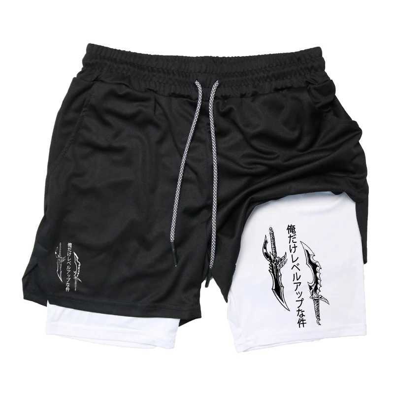 Graphic 2 in 1 Workout Running Shorts for Men Gym Athletic Performance Shorts with Compression Liner Phone Pocket Towel LoopXJ241226