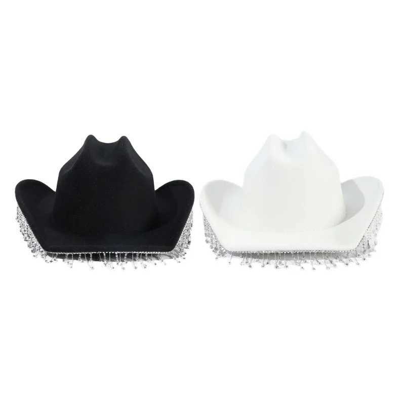 Girls Cowboy Hat Rhine Stone Tassel Sparkling Cowboy Hat Black and White Wholesale W241225