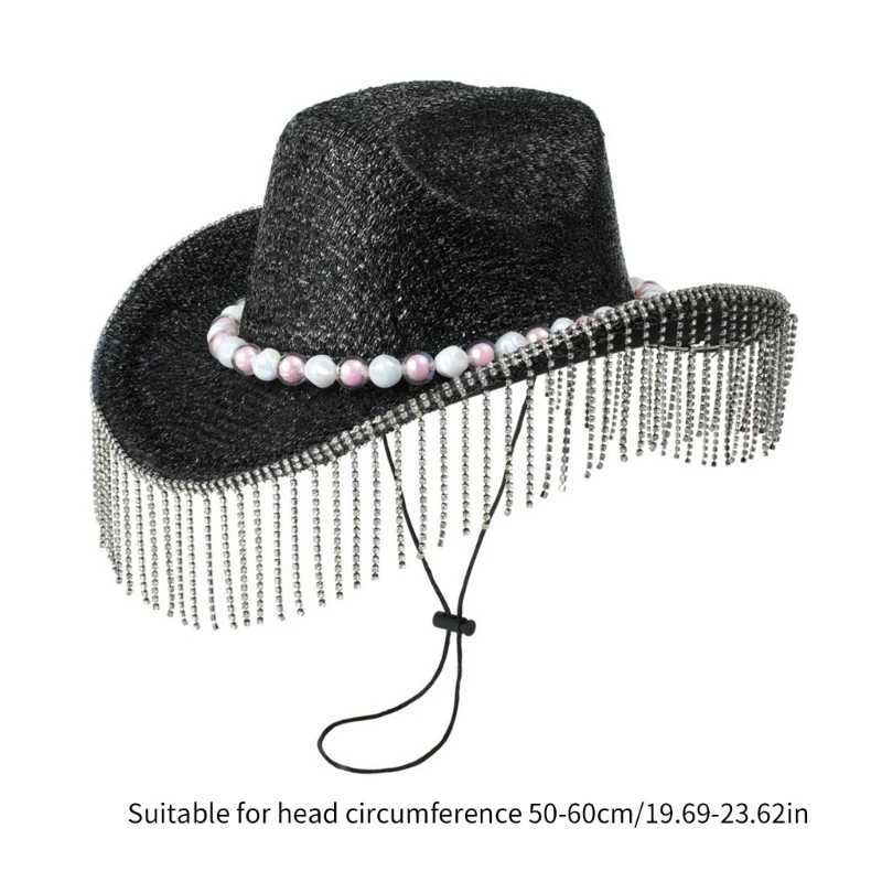 Sparkling crystal cowboy hat Tassel diamond bachelor party cowboy hat disco hat actor DropShipping W241225