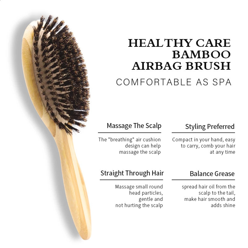 Boar Bristle Hair Brush Wholesale Bamboo HairBrush Natural Boar Hair Brush Customized 241225