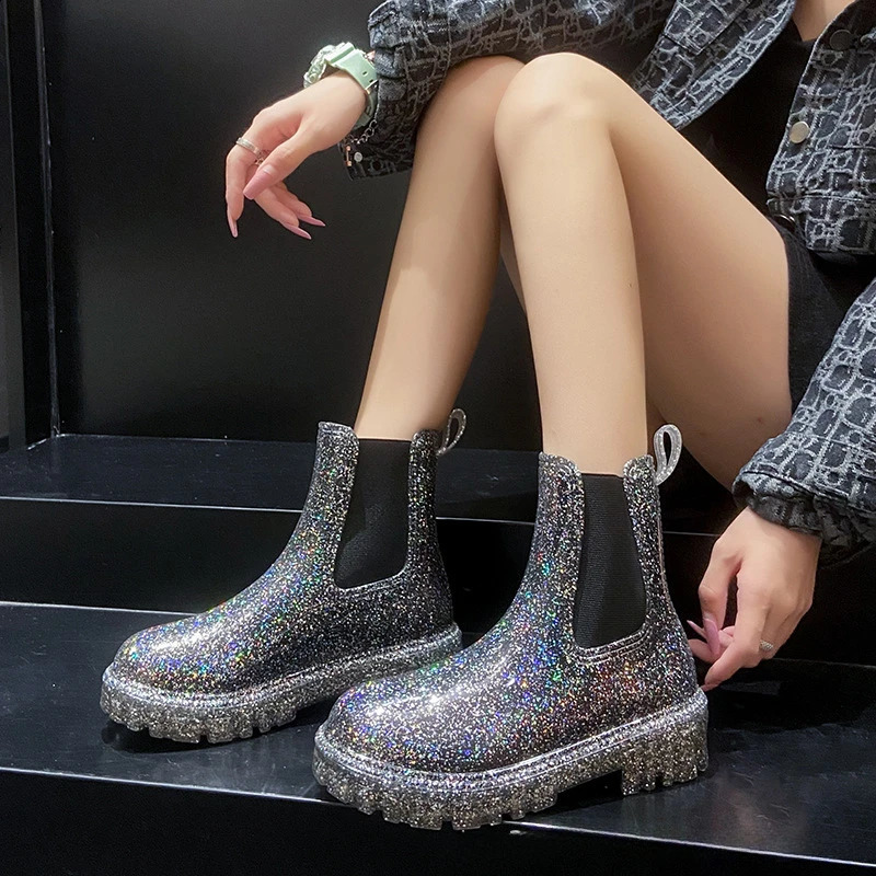 Rain boots for women rain Women Waterproof Boots Elastic Mouth Ankle Boots Mid Top Rain Shoes Water Boot botas lluvia mujer 241226