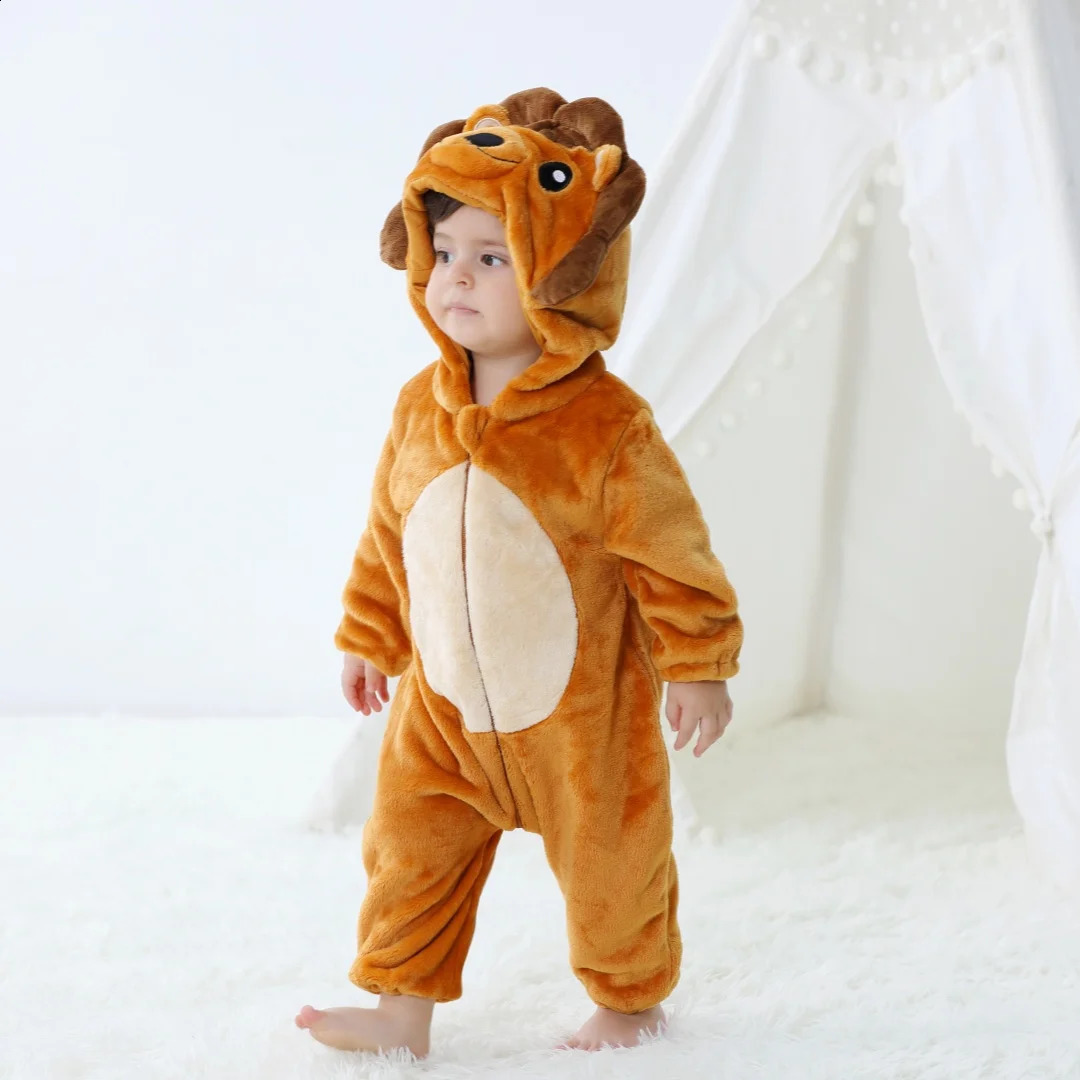 born Baby Cute Lion Unicorn Animal Cartoon Romper Clothes Pajamas Long Sleeve Hooded Onesies Jumpsuit Infant Boys Costumes 241225