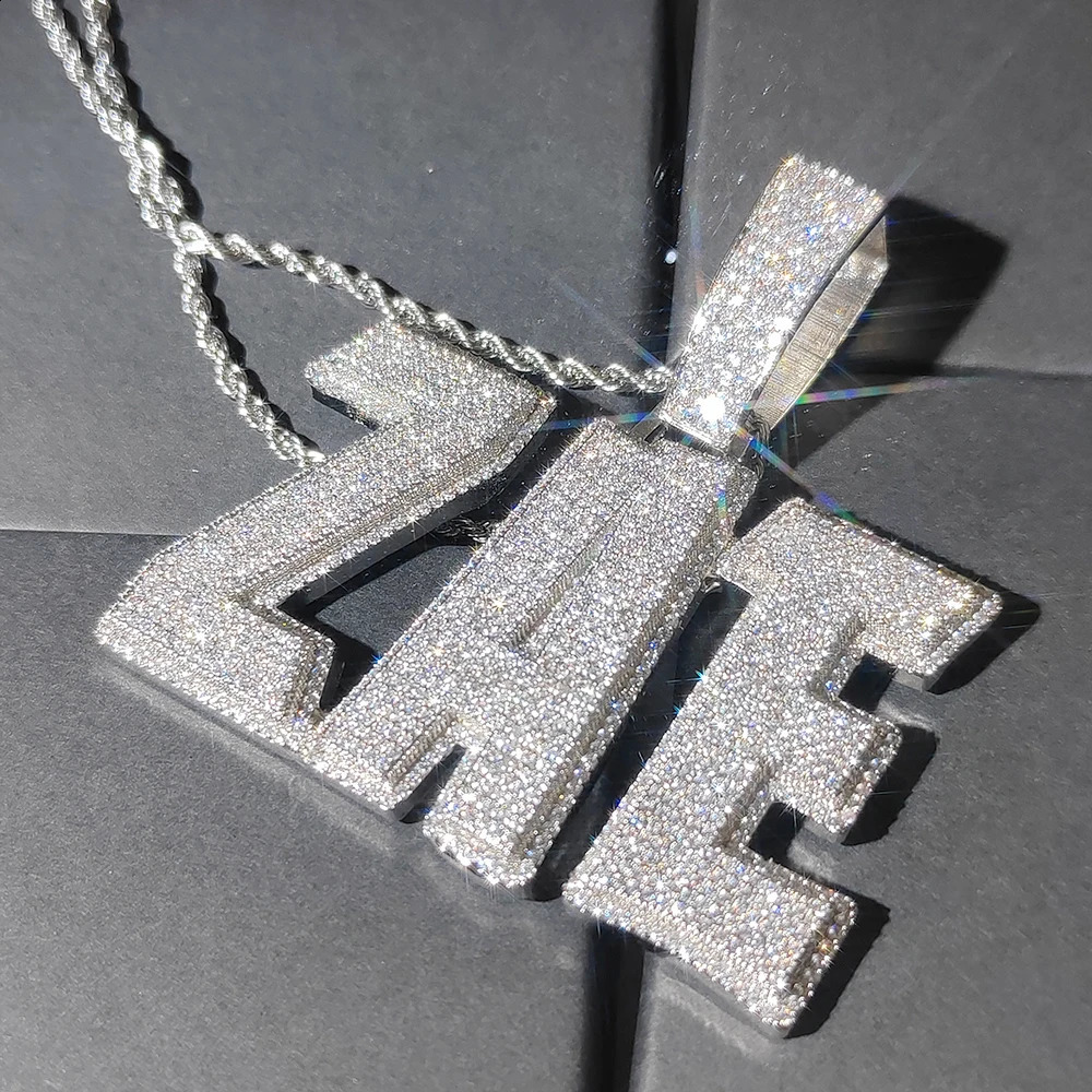Hip Hop Custom Letters Numbers Pendant Micro Pave Zircon Double Layer Personalized Name Necklace Men Customized Jewelry 241226