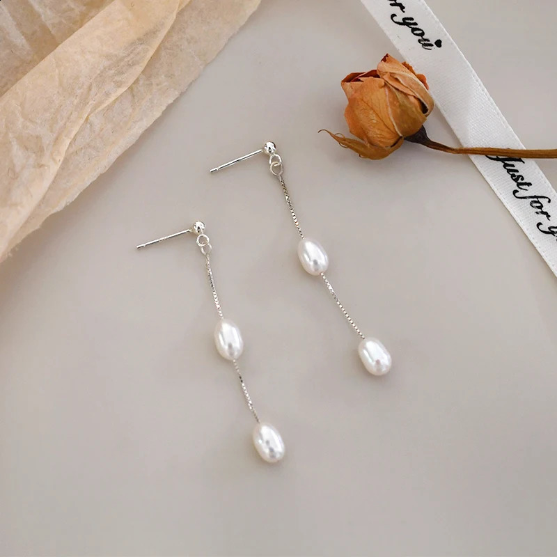 ASHIQI Trend Natural Freshwater Pearl 925 Sterling Silver Drop Earrings Fashion Korean Jewelry 241226