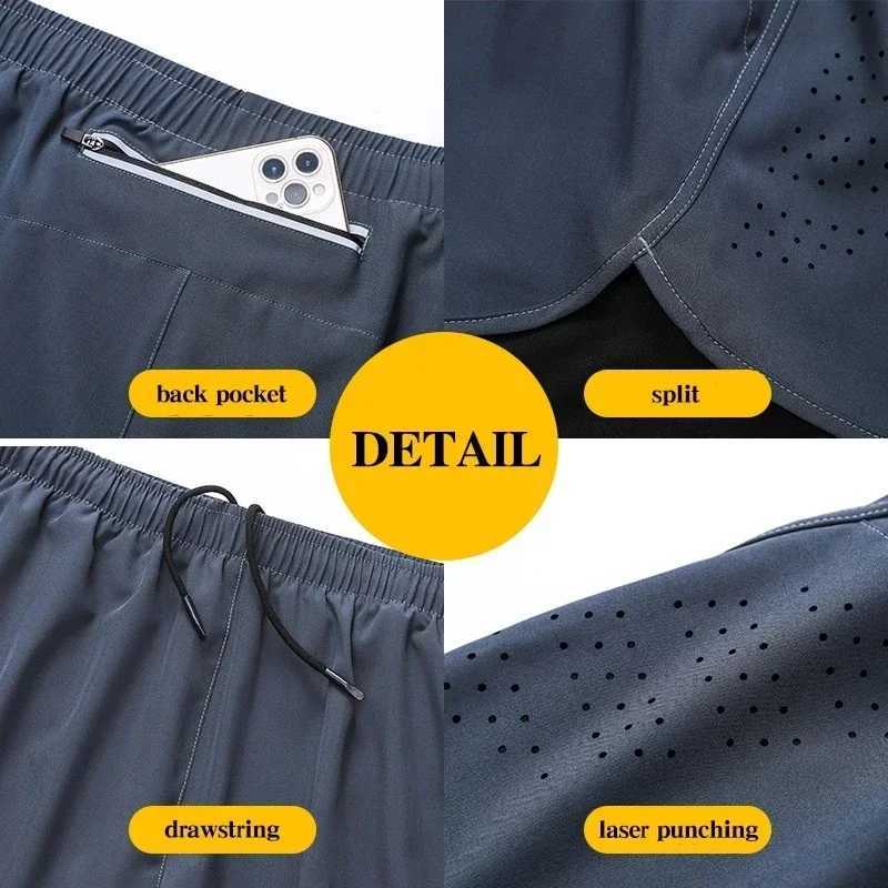 Mens Running Shorts Quick-drying Fitness Black Double Layer Shorts Men New Sport Workout Training Bodybuilding Short PantsXJ241226