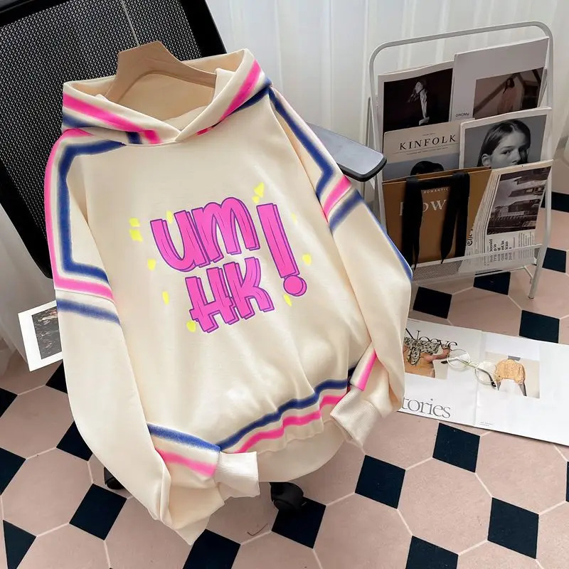 Oversized Top Women Hoodie Autumn Letter Print Korean Fashion Clothes Streetwear Long Sleeve Pullover 241223