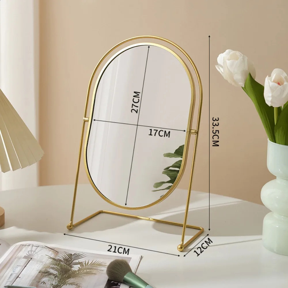 Iron Art Nordic Makeup Mirror Iron Frame 360° Rotatable Desktop Stand Mirror Without Dead Corners High Definition Vanity Mirror 241226