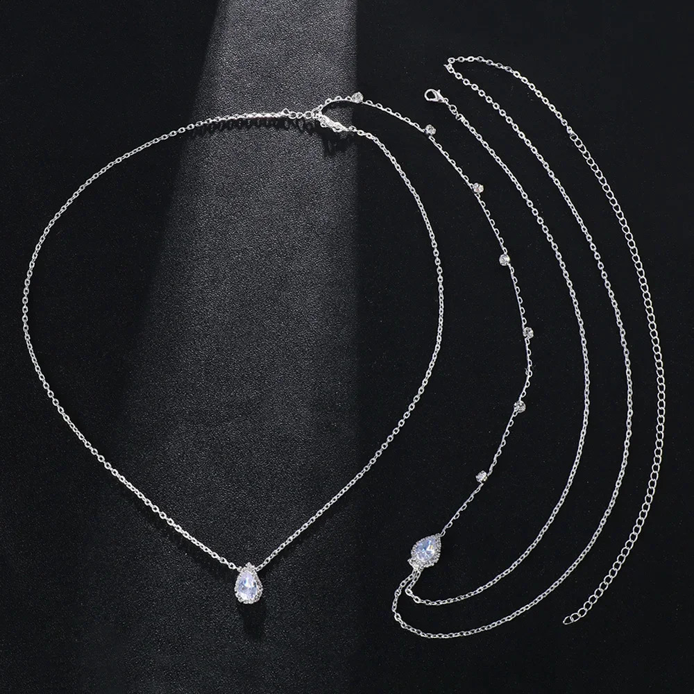 Water Drop Back Chain Jewelry Necklace for Women Belt Elegant Zircon Bridal Accessories Wedding Y2k Girls 241226