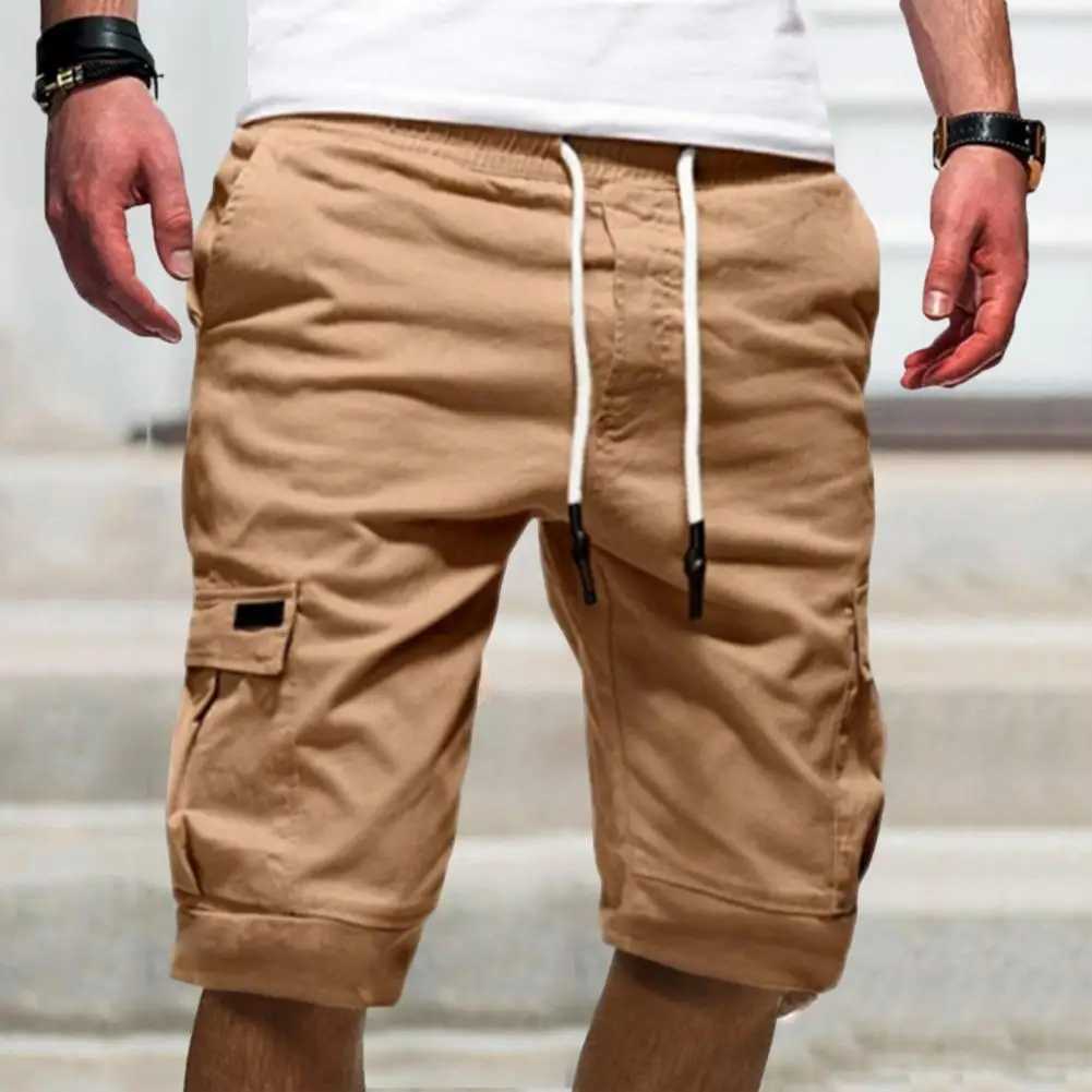 ZTE elastic waistband brushed mens shorts solid color loose fitness product shorts multi pocket streetwear W241226