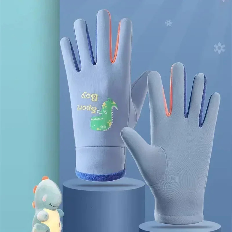 Winter Children Plush Warm Gloves Boys Girls Kids Outdoor Windproof Skiing Cycling Glow Students Toddler Mittens 241225