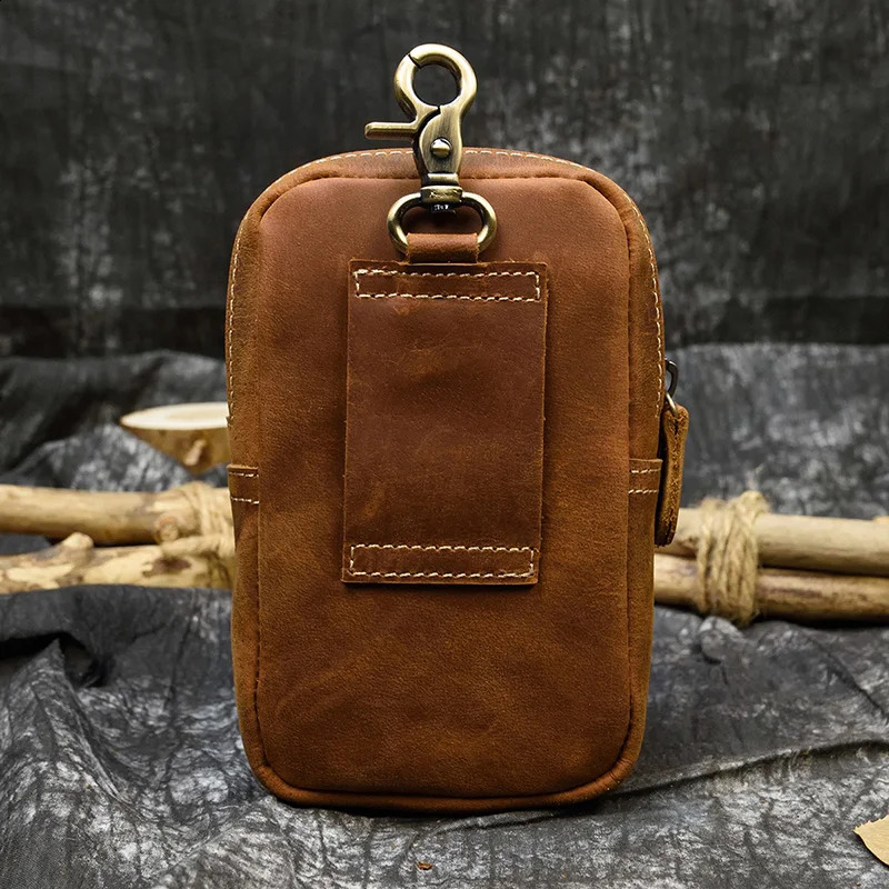 Leather Waist Bag On Belt Mobile Phone Bag Belt Pouch Leather Cellphone Pouch Fanny Pack Summer Mini Waist Bag Men Male 241223