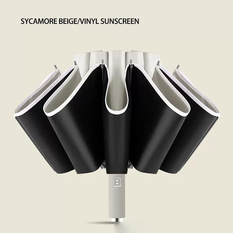 Durable Automatic Three-Layer Vinyl Umbrella with Reflective Strips for Men and Women