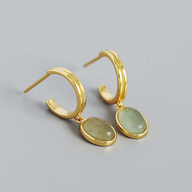 WANTME 925 Sterling Silver Fashion European Natural Green Aventurine Pendant Stud Earrings for Women Exquisite Bohemian Jewelry 241226