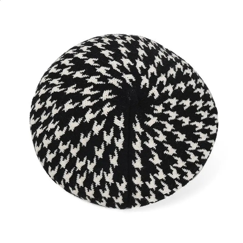 Fashion Women Houndstooth Berets Classic Plaid Winter Hats Ladies French Painter Hat Wedding Dress Up Warm Beanies Cap 241226