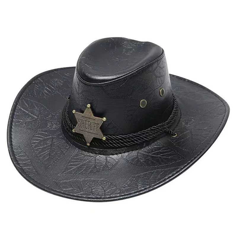 Retro Sheriff C Western Cowboy Hat Mens Sunshade Hat with Wind Rope C Riding Tour Outdoor Mountain Hat W241225