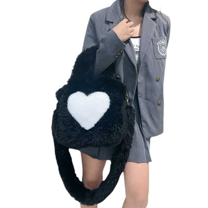 Hairy Bag Women's Heart Pattern Large Capacity Plush Tote Bag Internet Celebrity Casual Shoulder Bag 241215