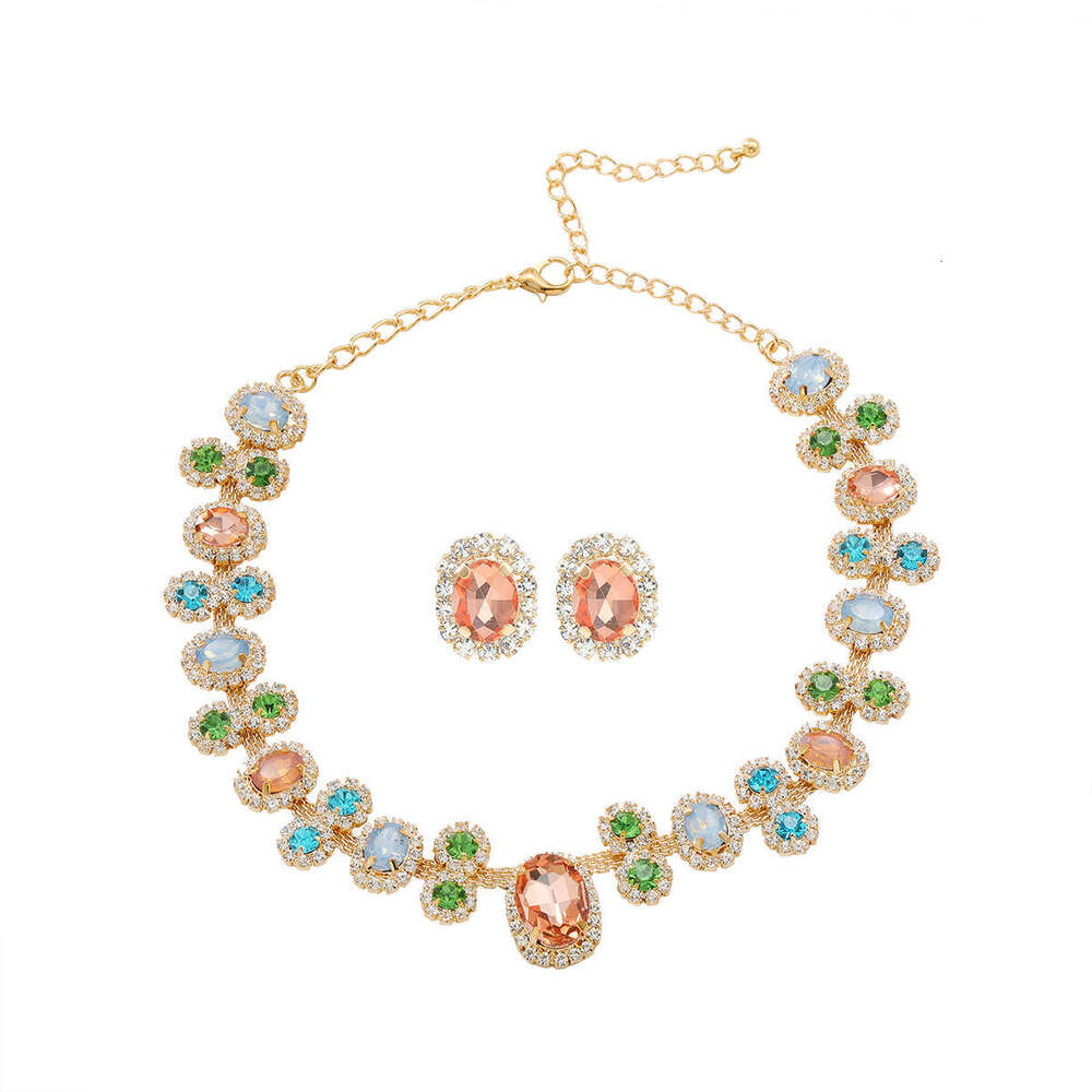 New Light Luxury Fashion Necklace Earrings Water Diamond Jewelry Set for Women's Trendy Accessories