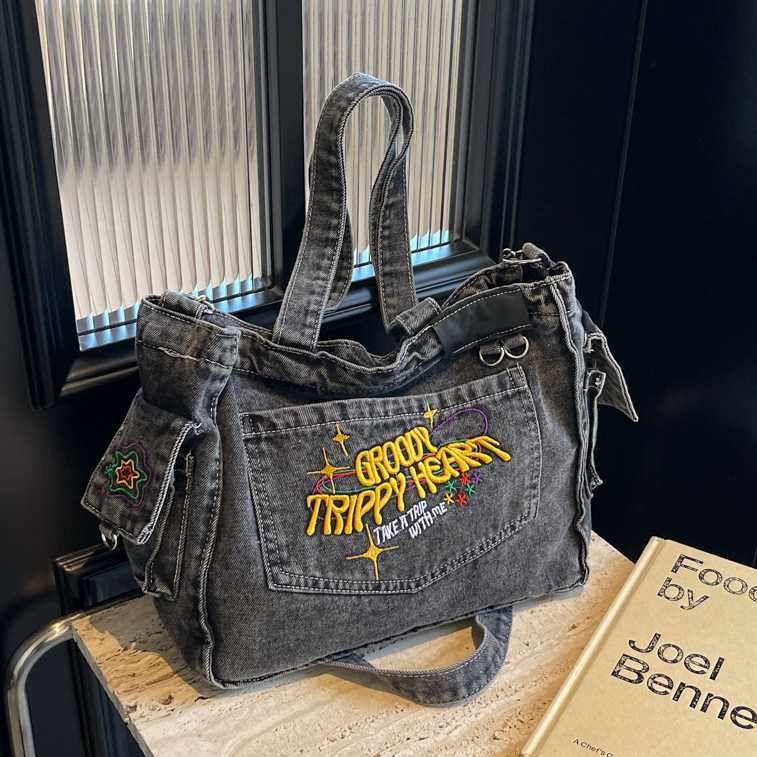 Tote Bag Cowboy Bag Versatile Large Capacity Commuter Travel Embroidered Women's Bag Handheld Single Shoulder Crossbody Bag 241215
