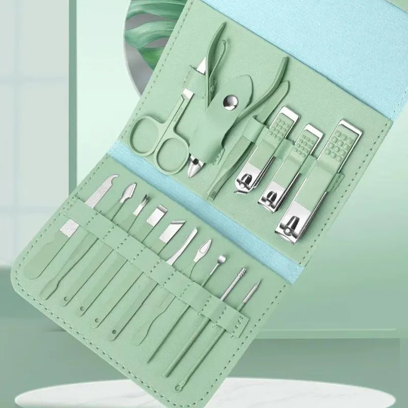 Tri-fold Nail Clipper Set Matcha Green Fold Nail Clipper Set Nail Clipper Manicure Tool Stainless Steel Beauty Set 16 Pieces 241225