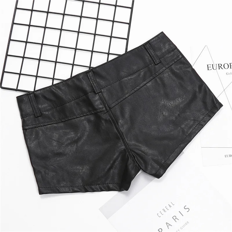 Black Slim Tight Pu Leather Low Waist Sexy Shorts Nightclub Pole Dance Womens Mini Micro 241223