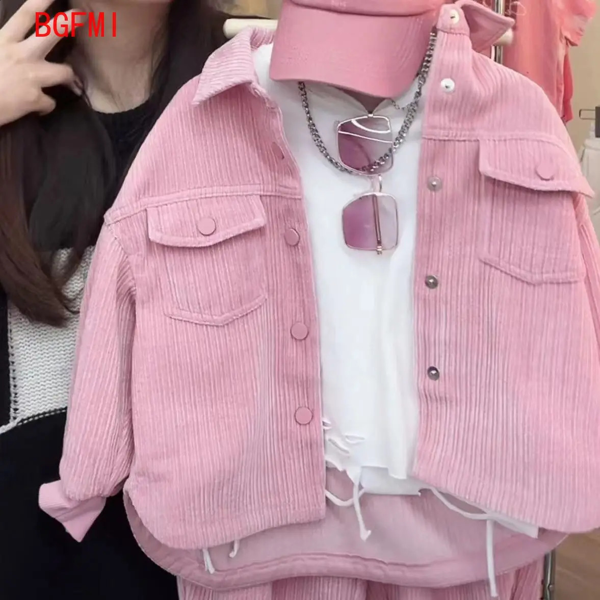 Childrens Set Baby Boys Casual Spring Autumn Fashion Girl Corduroy Pink Long Sleeved Jacket Pants 2pcs Outfits 241225