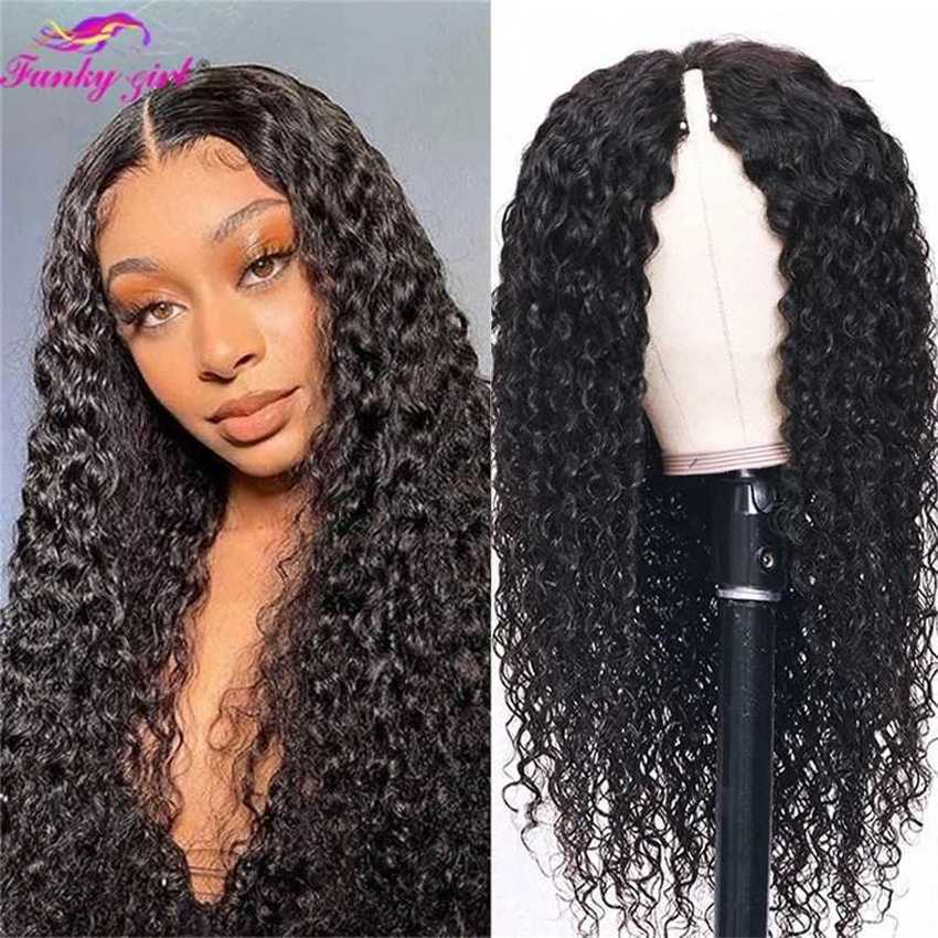 Synthetic Wigs Water Wave v u Part Human Hair Wig Brazilian Curly Shape Full Machine Made s for Women Glueless Remy s 230227 Hair Wigs
