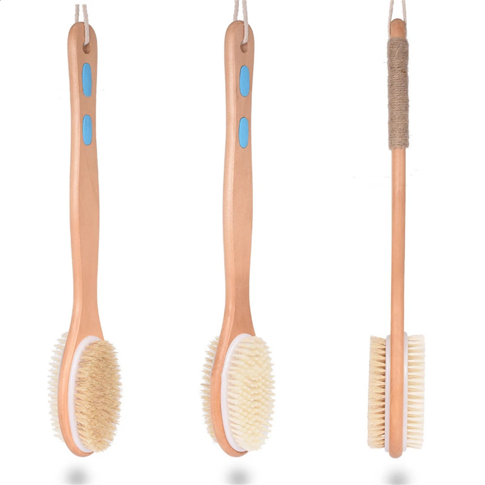 2024 Exfoliating Wooden Body Massage Shower Brush Natural Bristle Bath Brush SPA Woman Man Skin Care Dry Body Brush Long Handle 241226