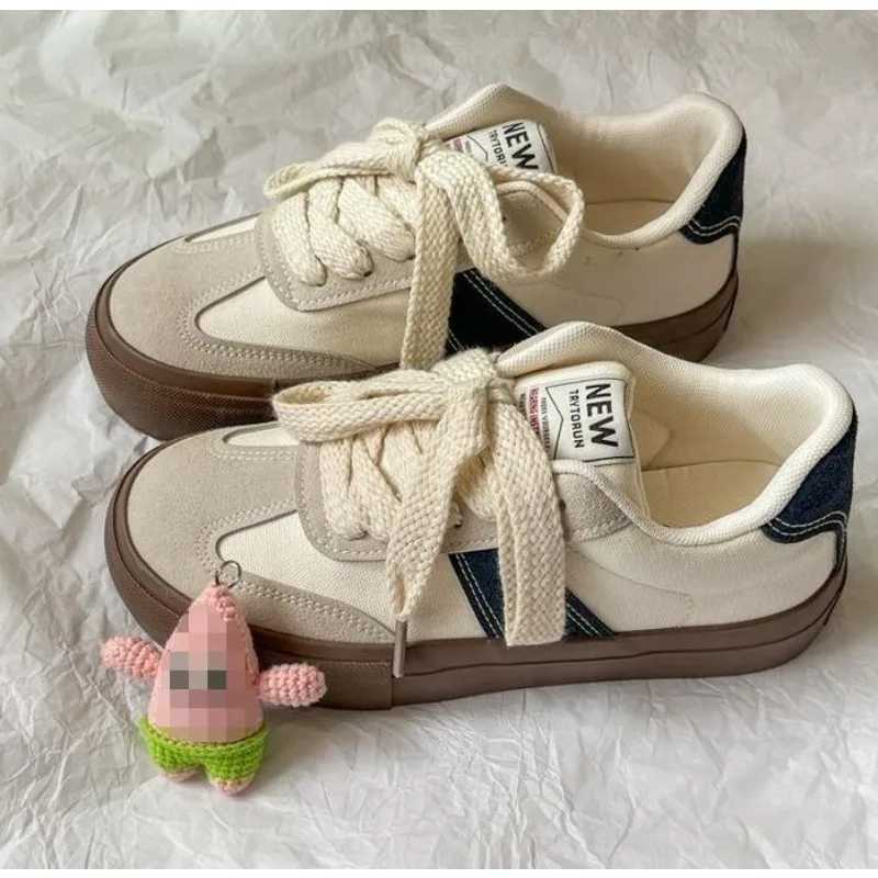 White womens sports shoes leather slider womens vulcanized shoes canvas round toe casual womens sports platform shoes Zapatos MUJI M241225