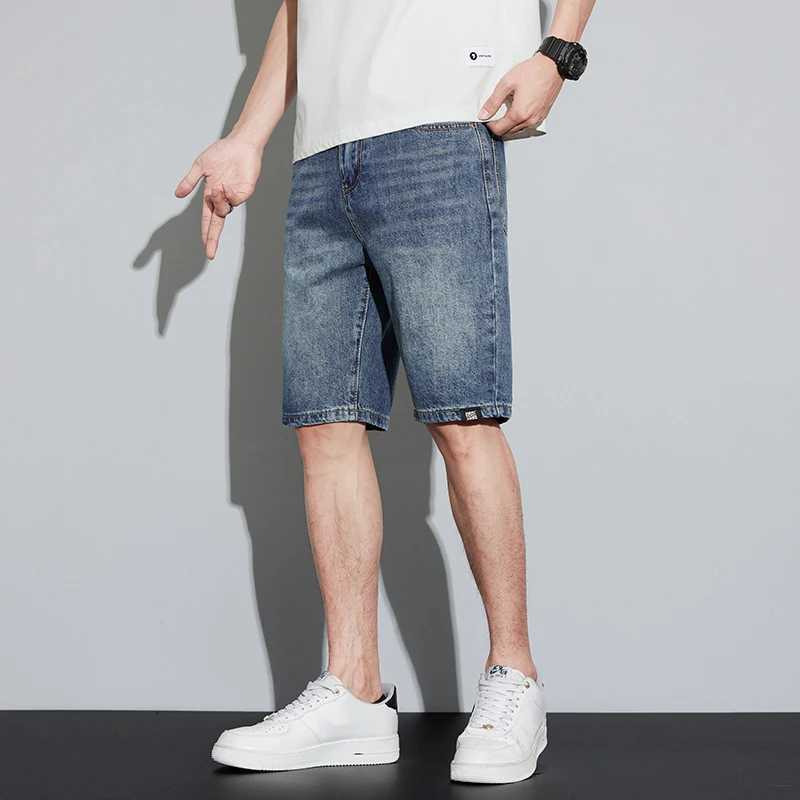 2024 summer denim shorts mens jeans blue ultra-thin straight mens knee length pants mens shorts streetwear Casaul mens clothing W241226