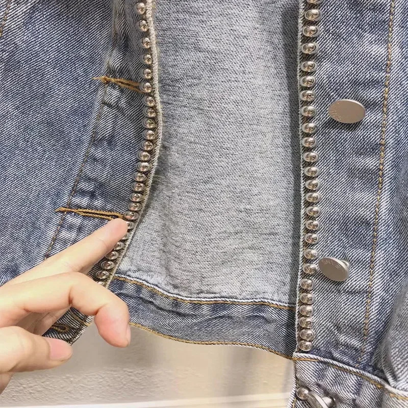 Style Denim Jacket For Women Loose Fit Plus Size Embroidery Diamond Stitching Korean Version Autumn Season Clothing 241223
