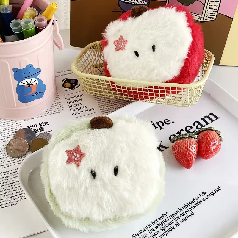 Kawaii Cartoon Mini Apple Plush Zero Wallet Cute Plush Coin Wallet Key Storage Bag Holiday Party Gifts 241224