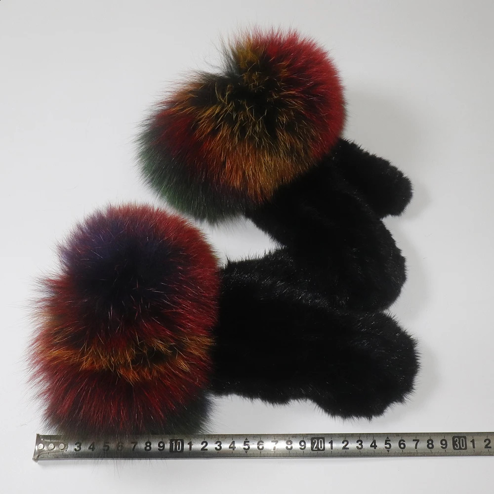 Winter Women 100% Real Mink Fur Gloves With Fox Fur Cuff Warm Natutal Fur Glove Female Thick Knit Real Mink Fur Mittens 241226