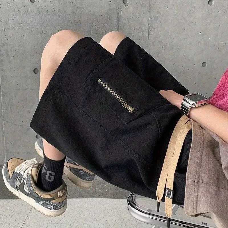 Korean style multi pocket cargo shorts men summer y2k trendy loose and versatile mid pants retro personality casual sports pants W241226
