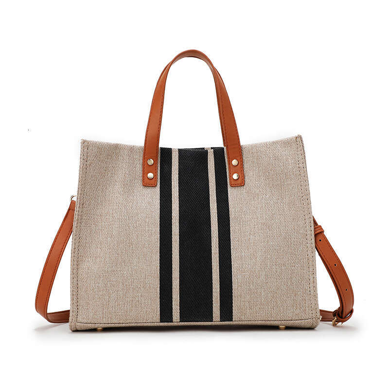 Korean Version Of Portable Briefcase, Professional Commuting Striped Simple One Shoulder Bag, Large Capacity Canvas Women's Bag