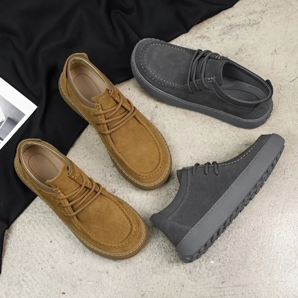 Mens Shoes Genuine Leather Retro Casual Shoes Lace Up Ankle Boots Cow Reverse Velvet Low Top Shoes for Men Leather Original241226
