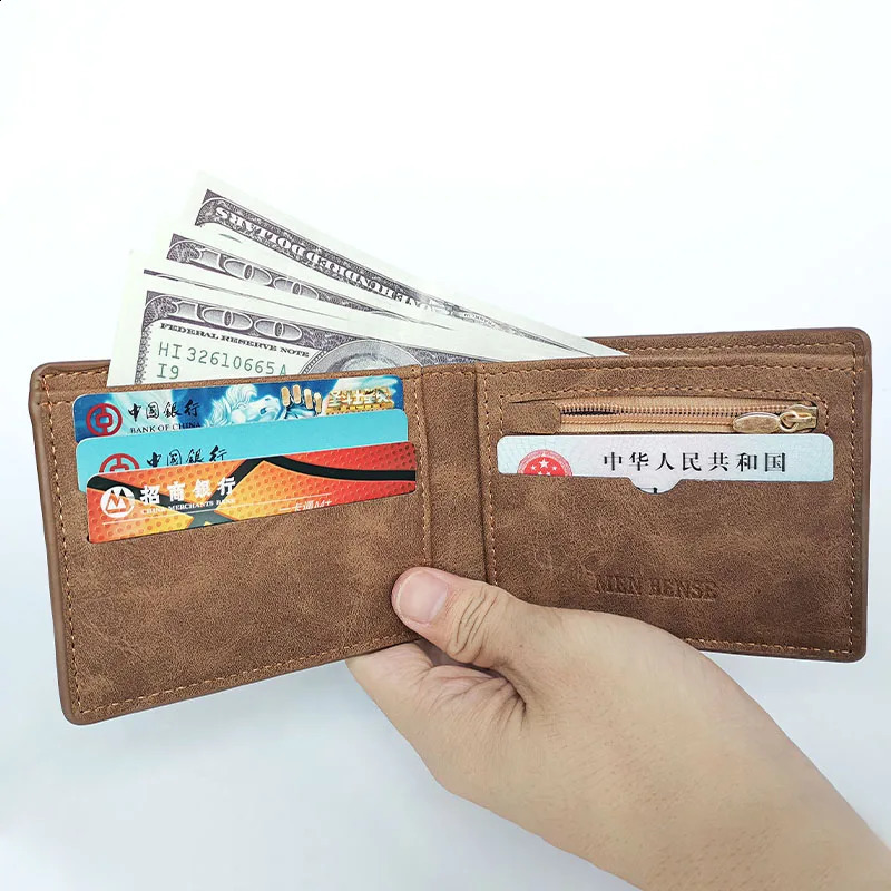 Retro Men Leather Wallets Small Money Purses Dollar Price Top Men Thin Wallet With Coin Bag Zipper 241224